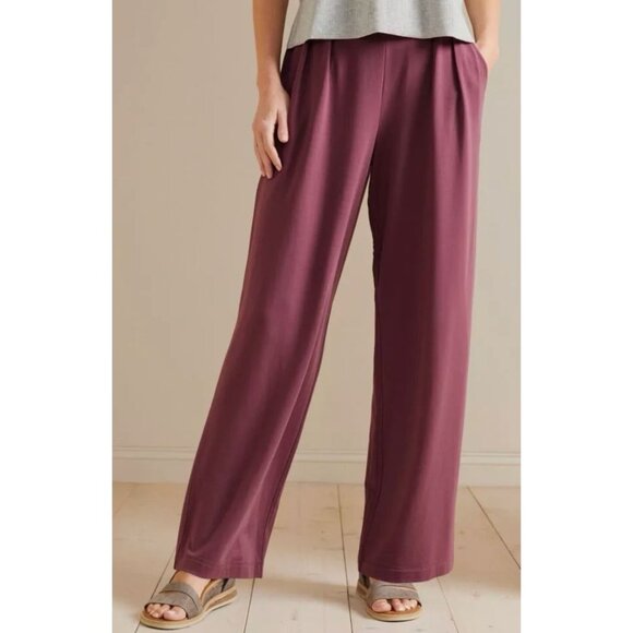 NWT Garnet Hill Wide Leg Comfort Trousers Pleated Pull On Pants Orchid Rose-sz L